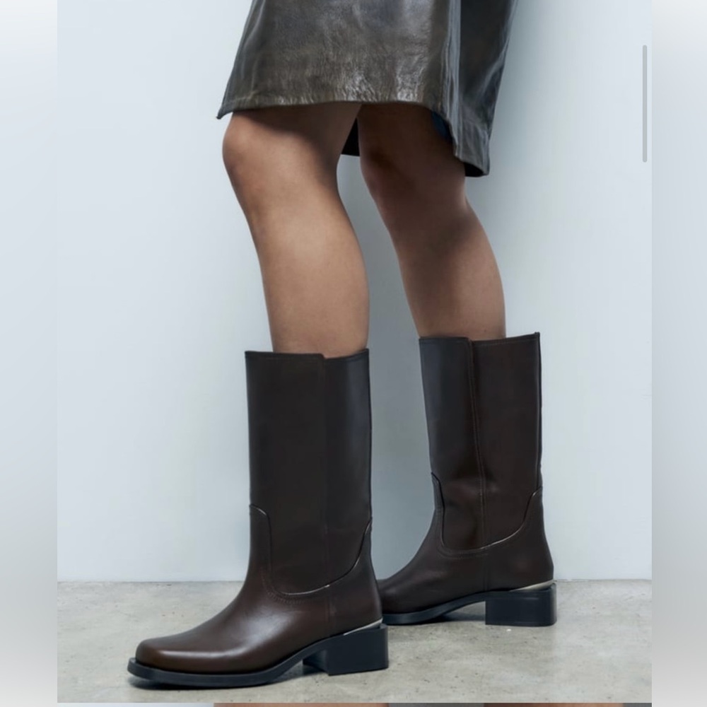 ZARA BROWN  LEATHER TRACK SOLE BOOTS SIZE UK 5 EU 38 US 7.5